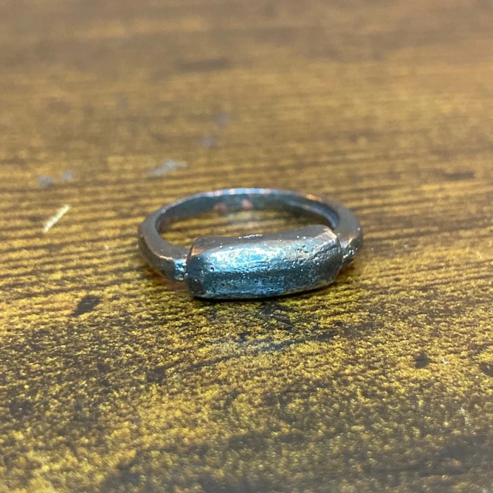 Brutalist Handcrafted Modernist Bar Ring Silver Tone Textured Artisan Size 6.5